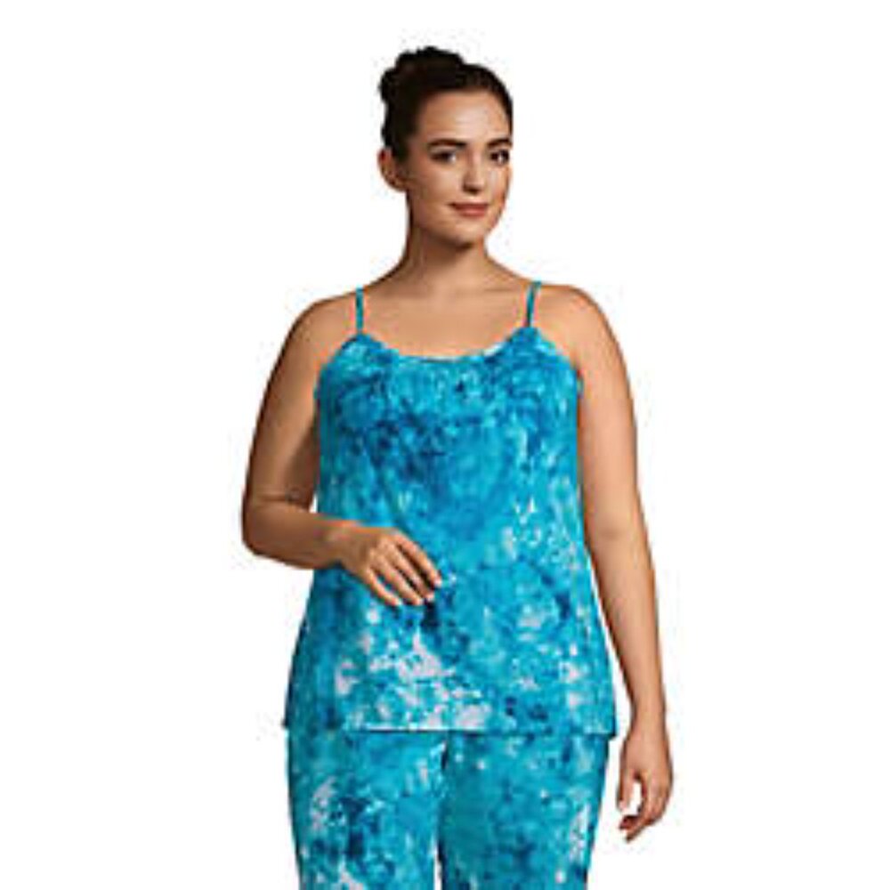 Women’s LL Bean Cami and Shorts 100% Cotton Set Size XL Blue Tie-Dye w/ Pink